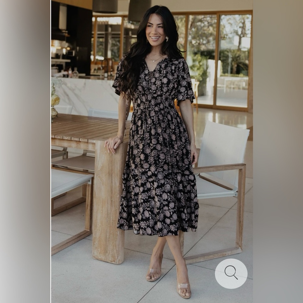 Baltic Born Black and Taupe Floral Dress